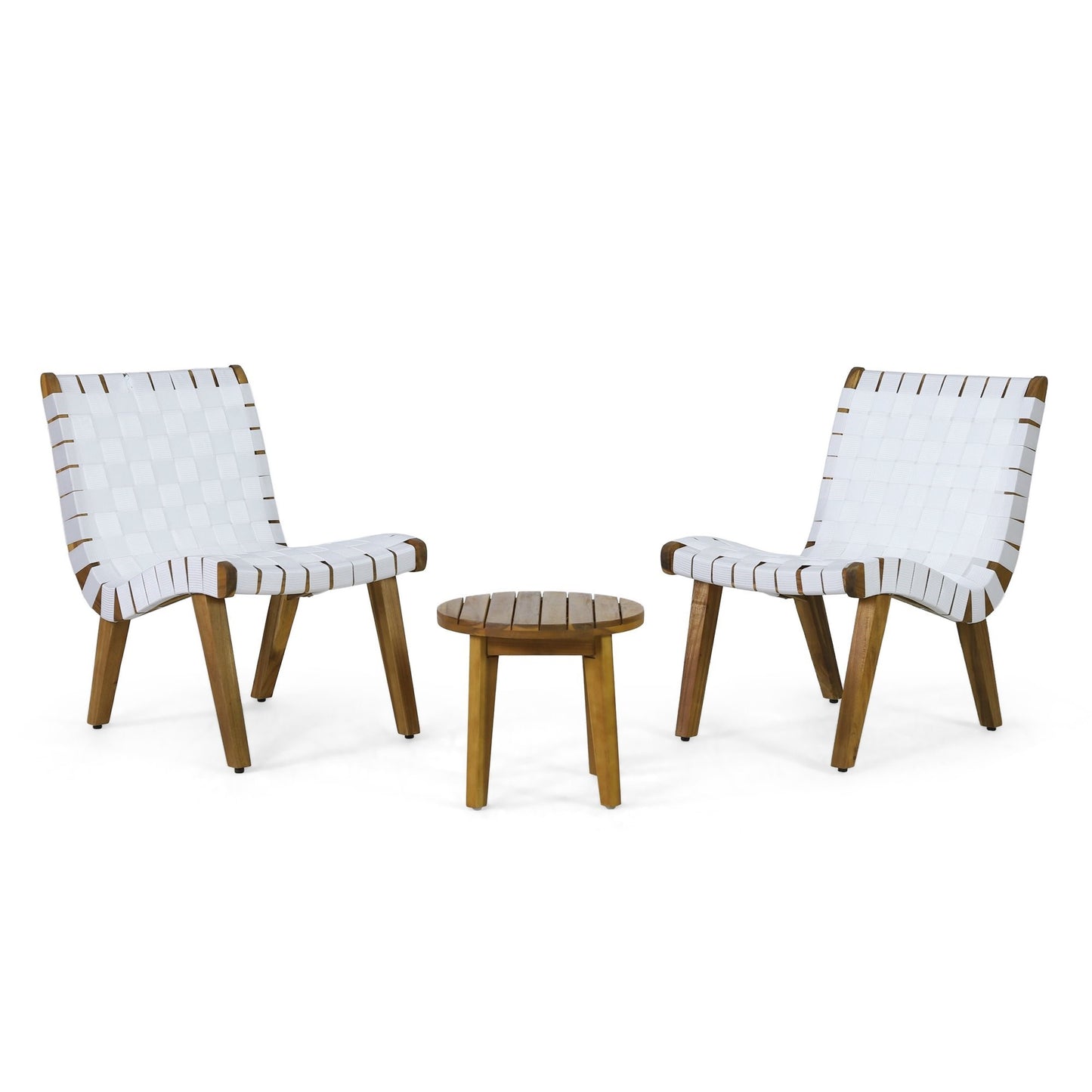Outdoor Acacia Wood 3-Piece Chat Set with Rope Weave Chairs – Transitional Patio Conversation Furniture Set
