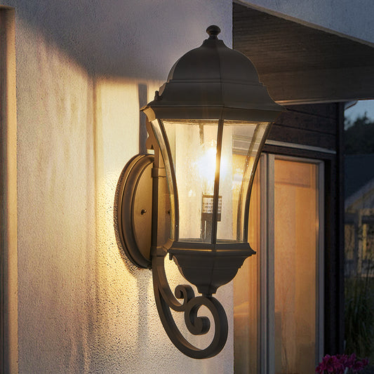 Outdoor Wall Lantern Aluminium Black Vintage for Porch, Patio and Entryway