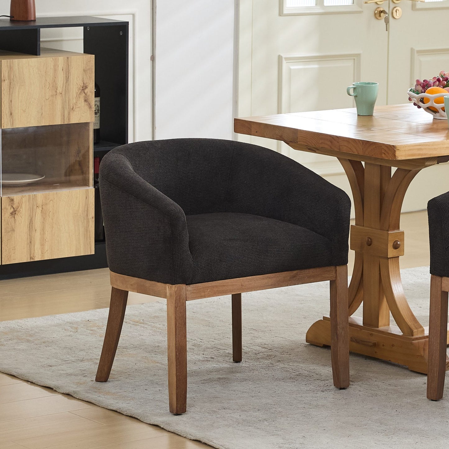 Mid Century Modern Upholstered Barrel Dining Chairs with Arms, Farmhouse Linen Kitchen &