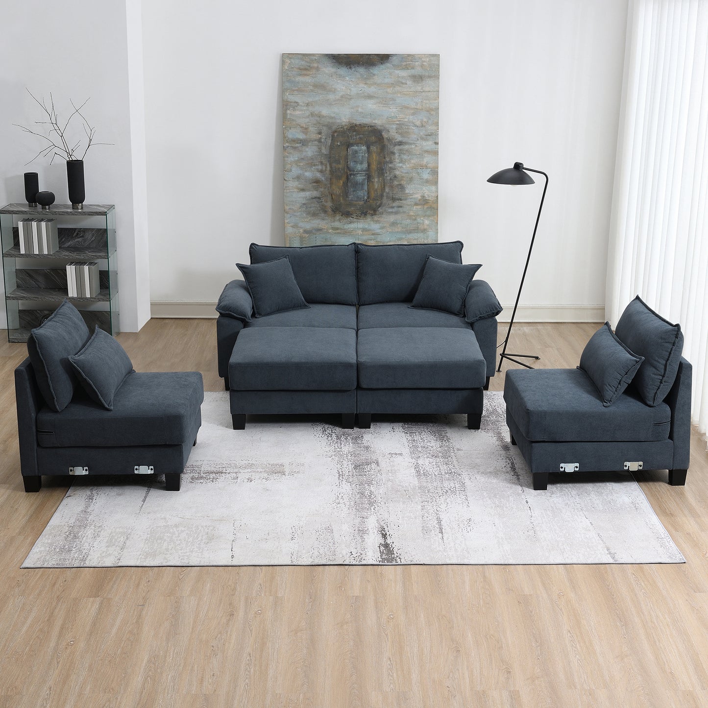 133*65" Corduroy Modular Sectional Sofa,U Shaped Couch with Armrest Bags,6 Seat Freely Combinable Sofa Bed,Comfortable and Spacious Indoor Furniture for Living Room, 2 Colors