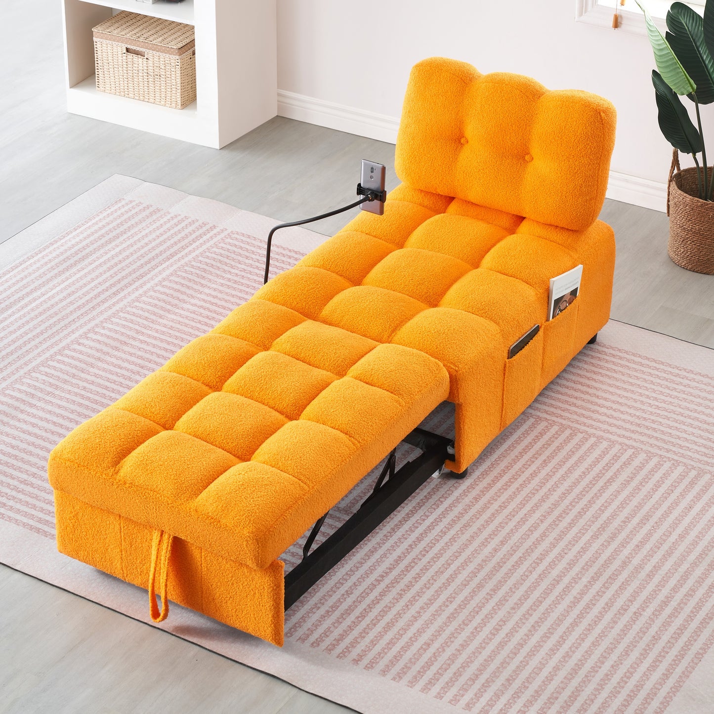 40.20 inches long, Teddy Sofa Fabric,a convertible sofa-cum-bed, for Apartment Office Living Room - Orange