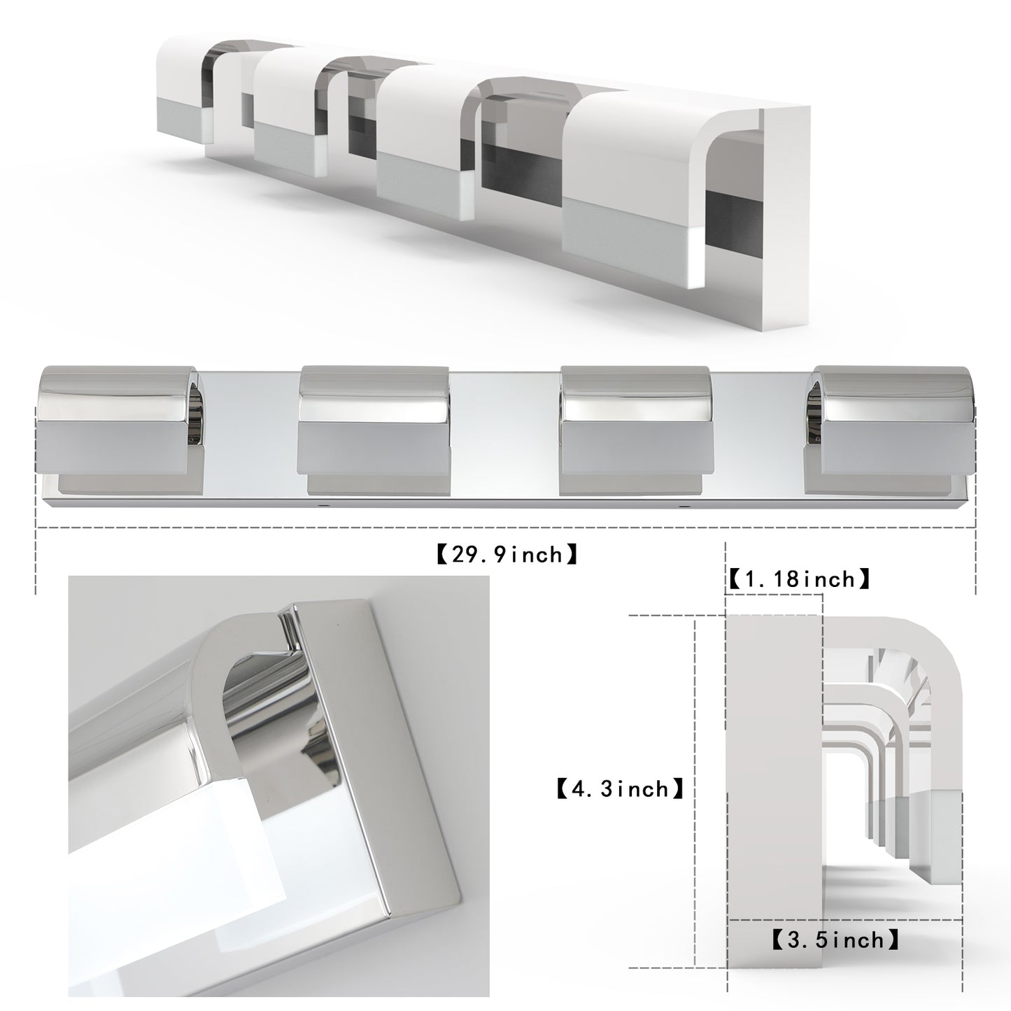 (Same as W1340110600/L2012) Modern Bathroom Vanity Lighting 4-Light LED Vanity Lights Over Mirror Bath Wall Lighting