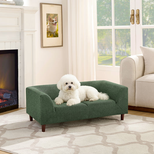 Pet Bed Olive Green Foam Modern with Storage and Backrest for Bedroom or Guest Room