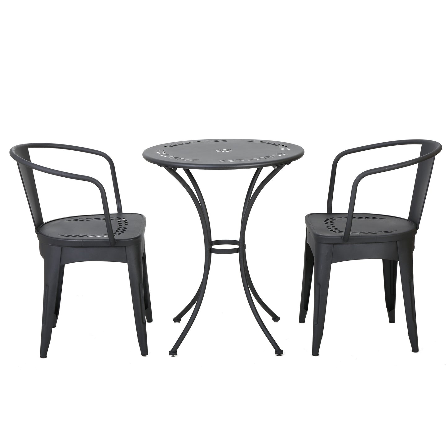 Ambrosia 3-piece Bistro Set with Leaf Motifs Top and Seat, Black