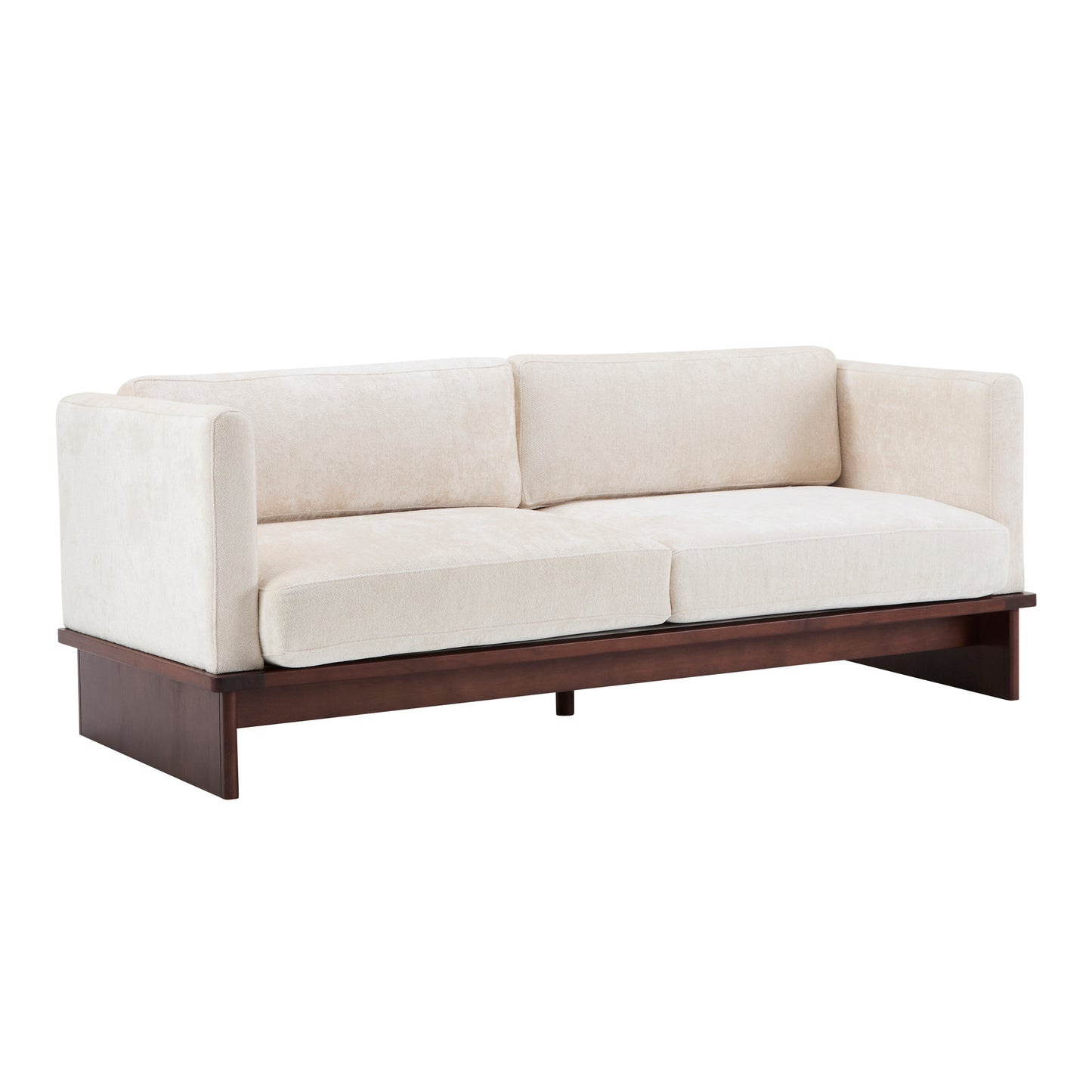 77" Modern Boucle Sofa – 3-Seater Upholstered Couch with Solid Wood Base and Square Arms for Living Room