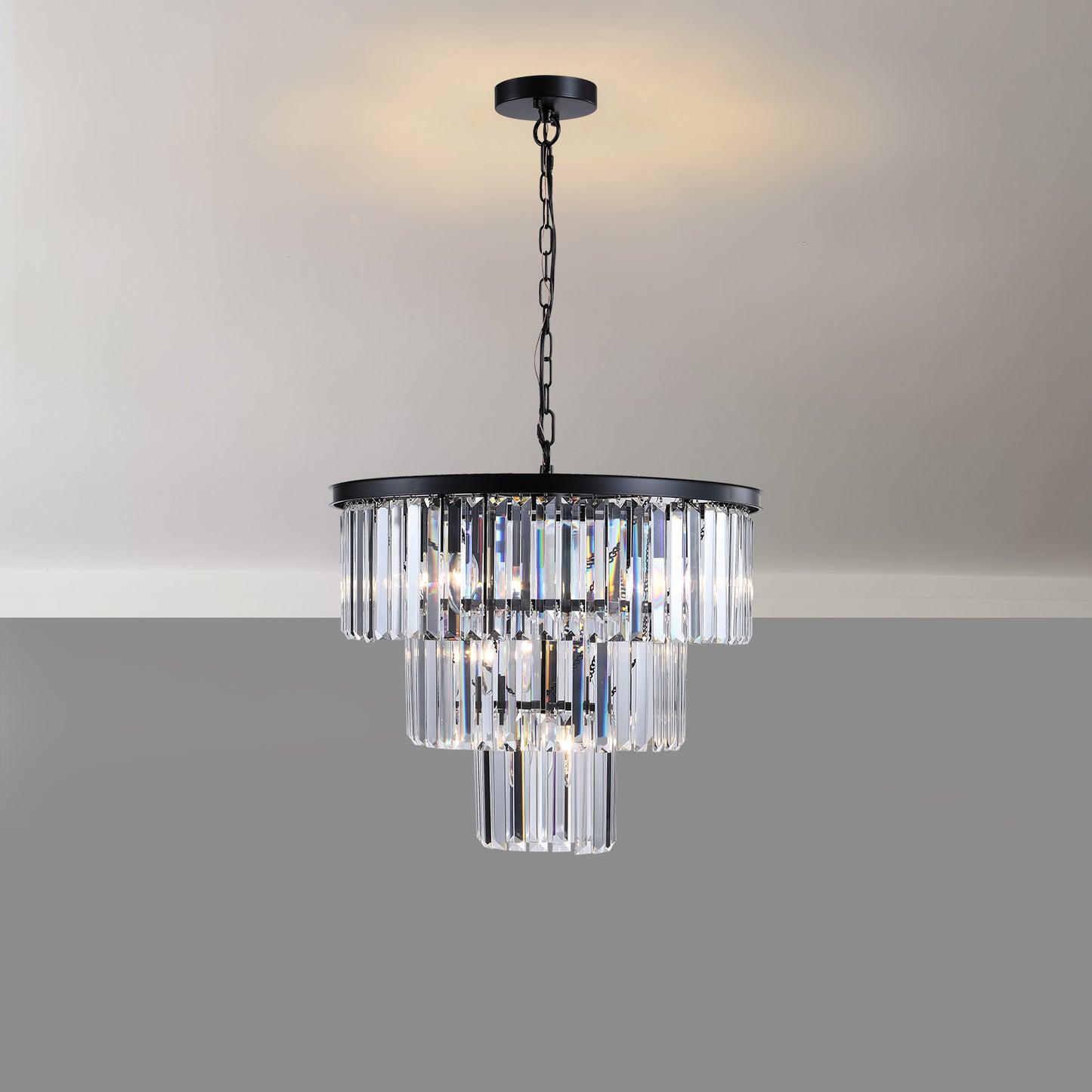 (Same as W1340102277/L5007) Black Luxury Crystal Chandelier Modern Chandeliers Lights Fixture Hanging Pendant Light Fixture for Dining Room Bedroom Living Room Dia 19.7 Inch-Black