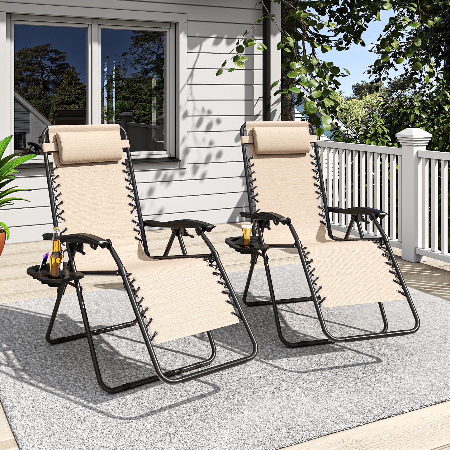 Zero Gravity Folding Lounge Chair, 300lb Capacity Recliner with Headrest & Removable Tray, 90-170° Adjustable, Portable