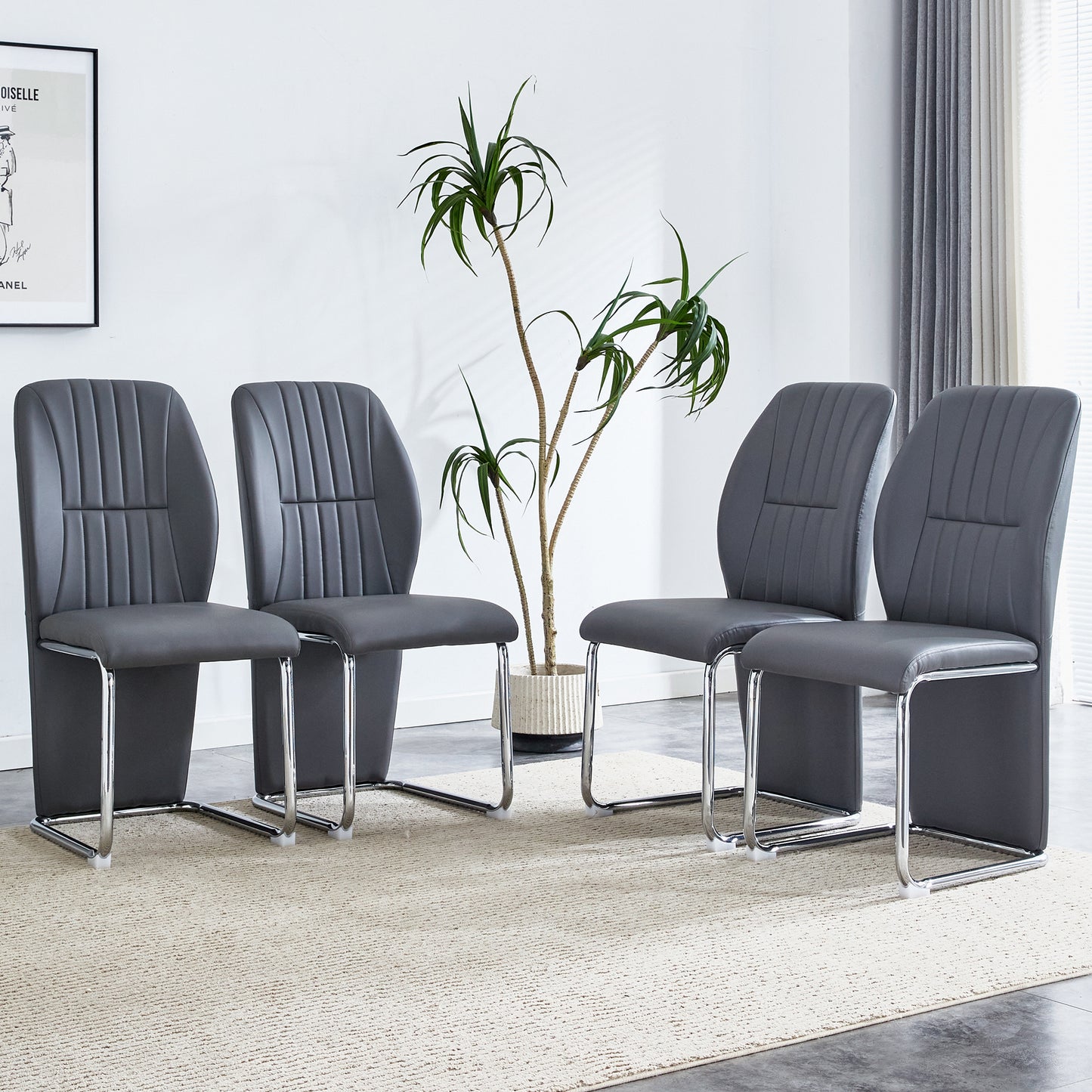 PU Leather Dining Chairs Set of 4 – High Back Upholstered Chairs with Sturdy Legs, Modern Kitchen Seating