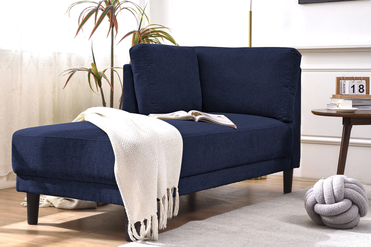 65" Mid-Century Modern Fabric Corner Lounge Chair, Upholstered Indoor Chaise Lounge for Bedroom,Office,Small Living Room & Apartment