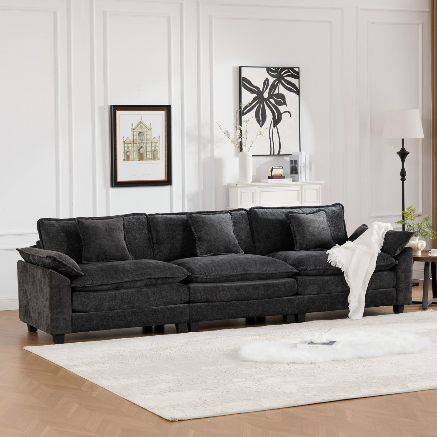 Modern Sectional Couch with Double Layer Upholstered Seat Cushion, Breathable Chenille Fabric (Ott