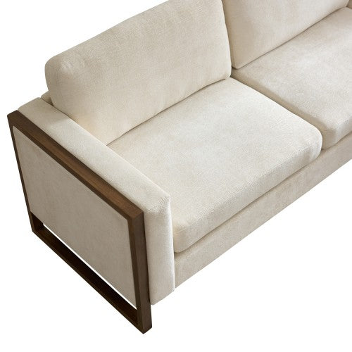 Otis 104" Square Arm L-Shaped 2-Piece Sectional Sofa – Modern Chenille Upholstered Couch for Living Room, Bedroom & Apartment Office (Beige + Walnut)