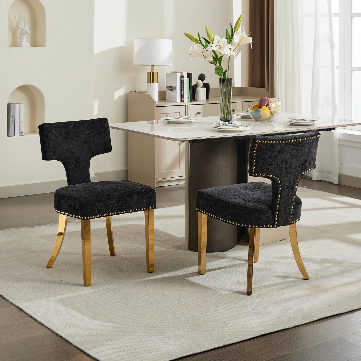 Mid Century Modern Dining Chairs Set of 2, Farmhouse Chenille Fabric Upholstered Accent Chair