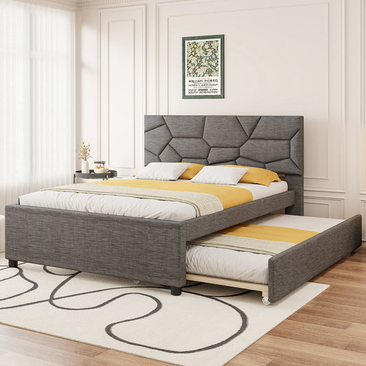 Platform Bed Multiple Color Options Linen Modern with Trundle and Headboard for Bedroom or Guest Room