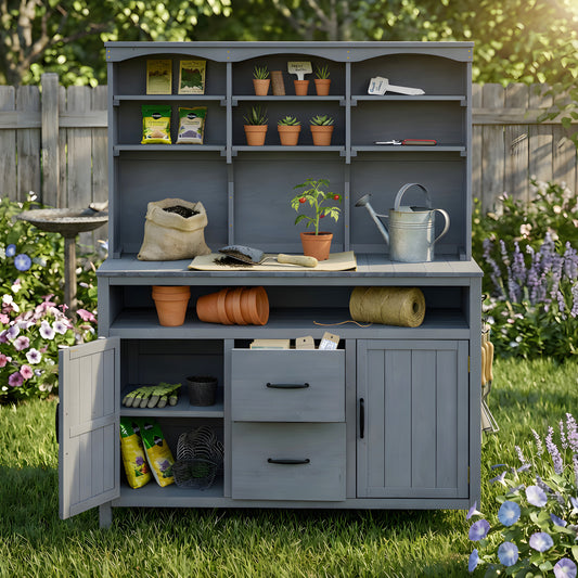 Storage Cabinet Wood Gray Rustic Solid Fir Wood Gray with Storage for Home Organization