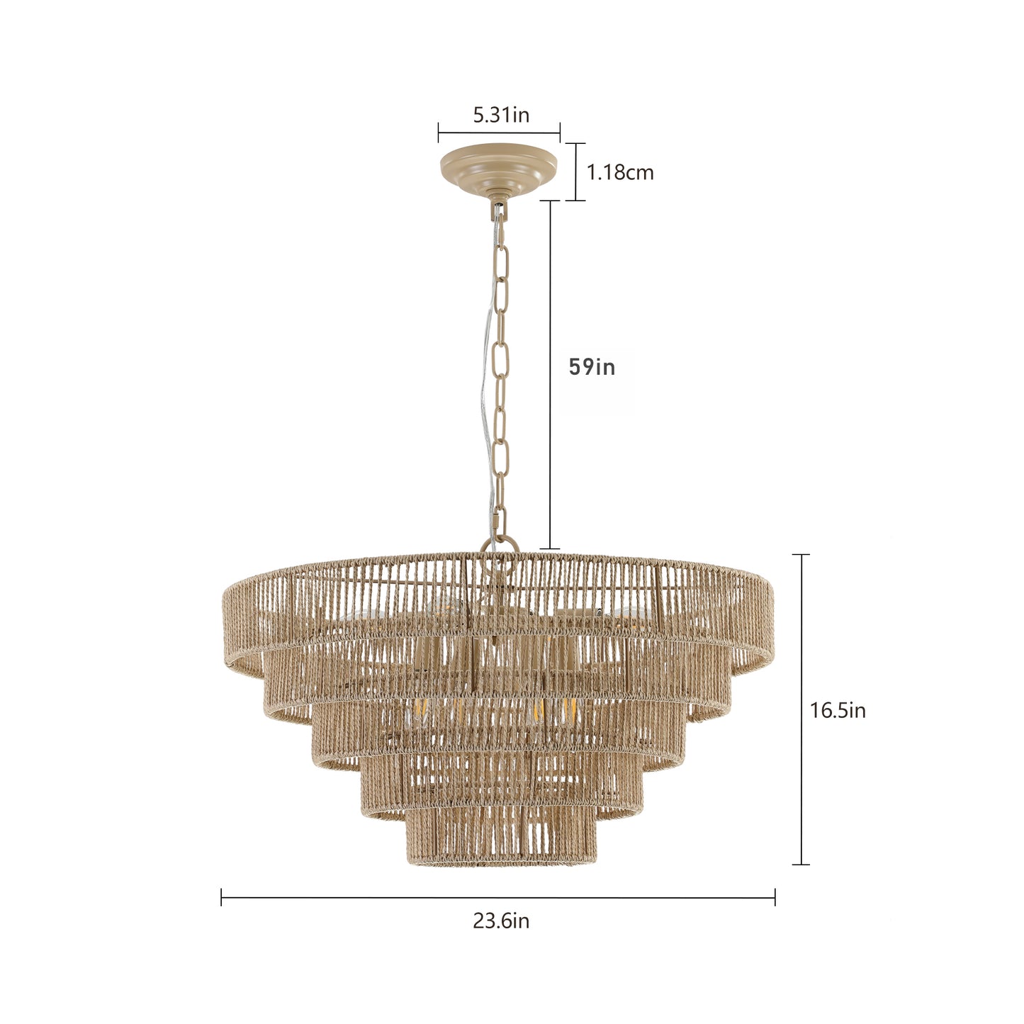 (Same as W1340P155977/L1019-5) Bohemian style Woven Pendant Light 23.6 Inch Rattan Ligh Large Rattan Pendant Light with 5-Tier Rattan Chandelier--Wood