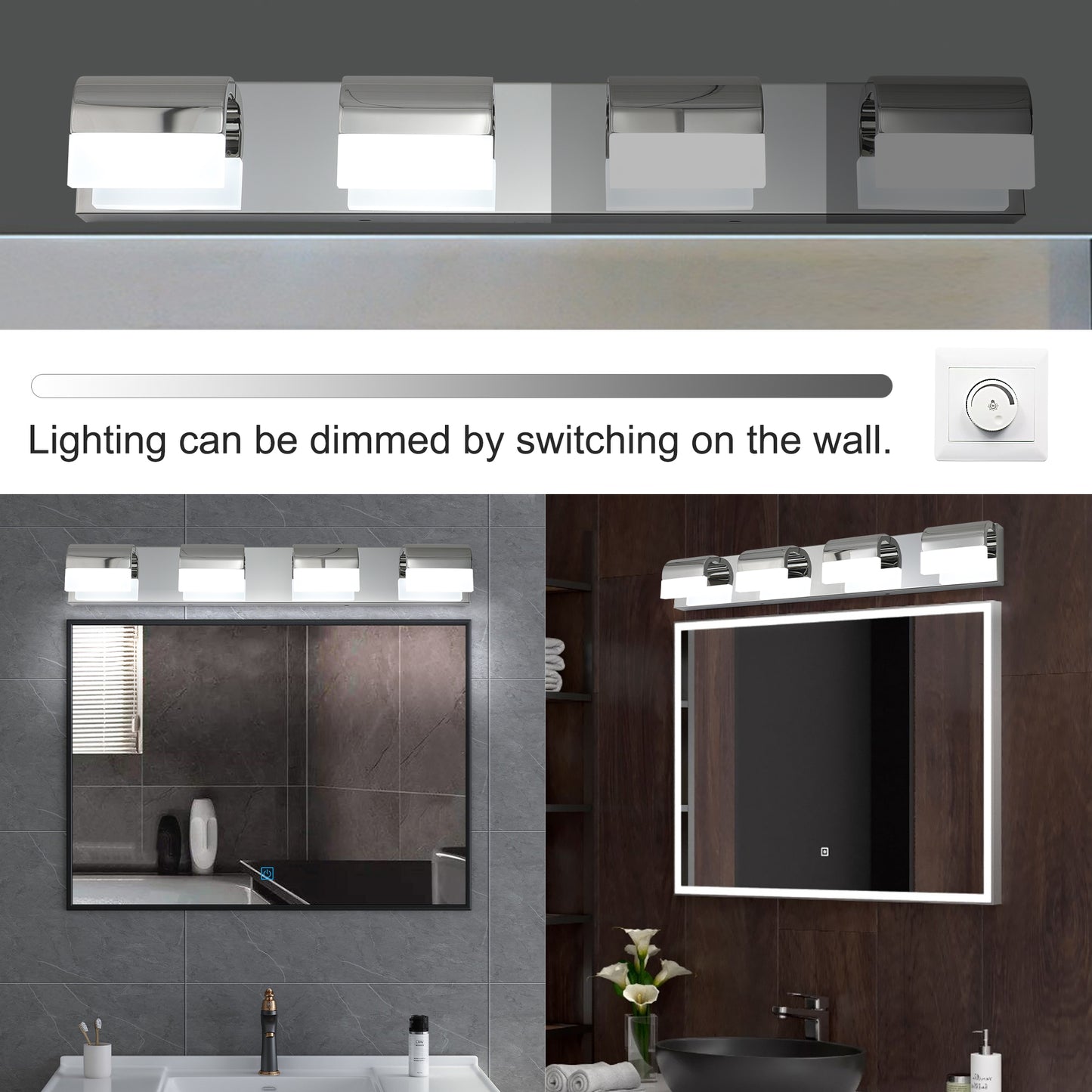 (NEW SKU:W1340P206822) Modern Bathroom Vanity Lighting 4-Light LED Vanity Lights Over Mirror Bath Wall Lighting