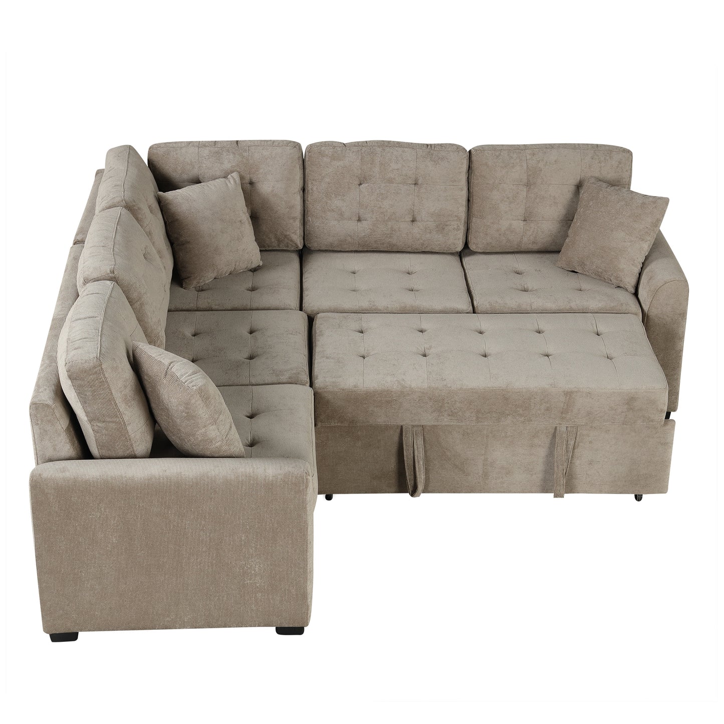 82.6" L-shape Sofa Bed Pull-out Sleeper Sofa with Wheels, USB Ports, Power Sockets for Living Room , Khaki