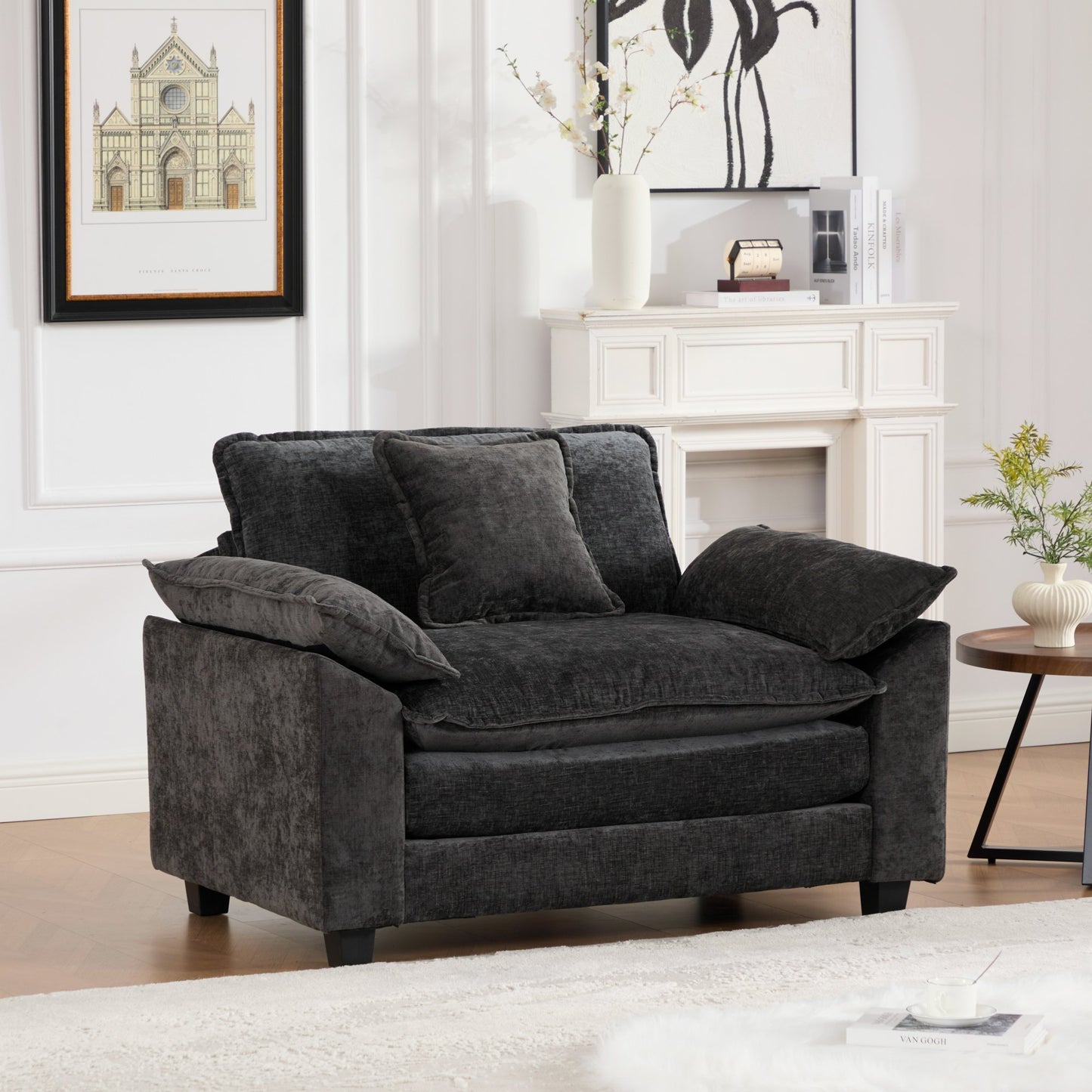 Modern Sectional Couch with Double Layer Upholstered Seat Cushion, Breathable Chenille Fabric (Ott
