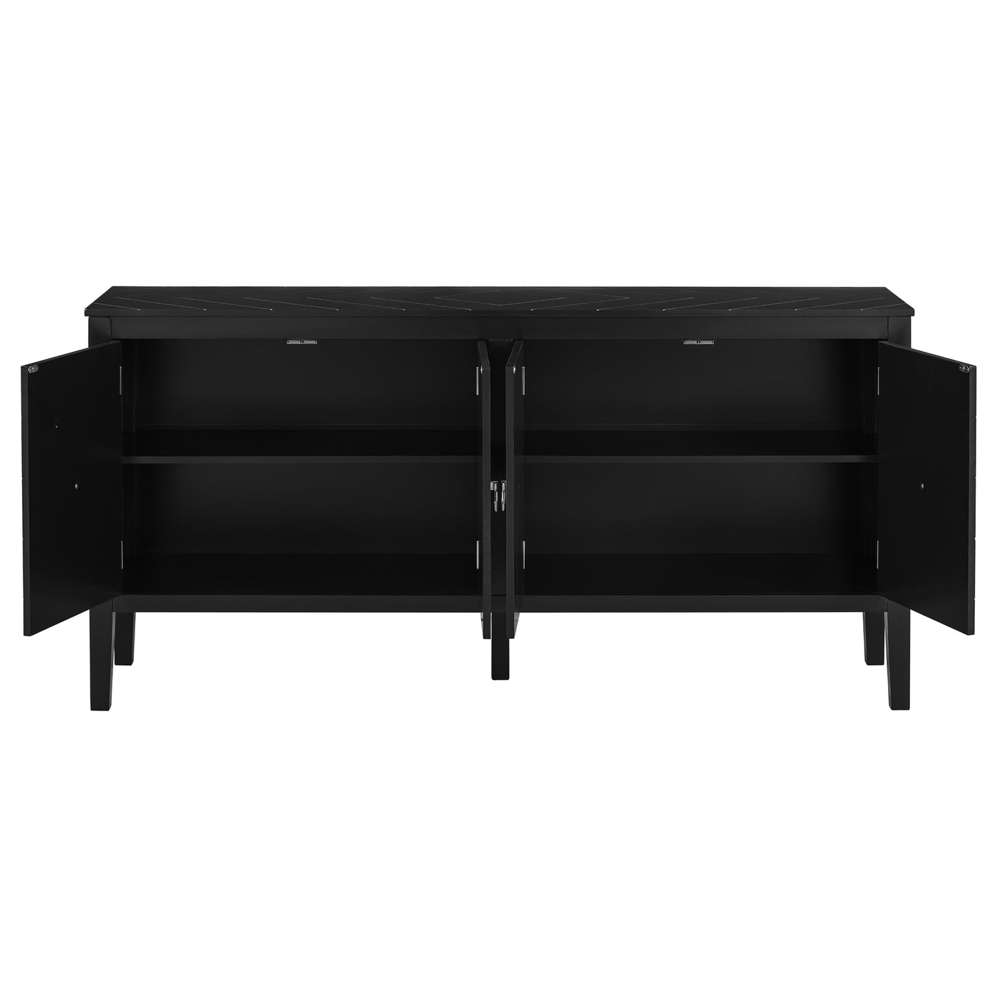 Four-Door Sideboard with Geometric Line Patterns and Vintage Metal Handles for Timeless Elegance,Suitable for Living Rooms, Entrance and Study Rooms