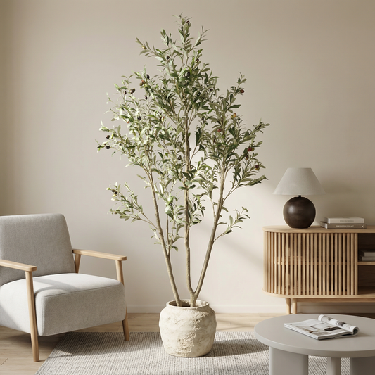 Artificial Olive Tree in Black Plastic Pot, 5–7 ft Faux Indoor Greenery, Available in 5', 6', and 7' sizes for Home, Office and Staging Décor