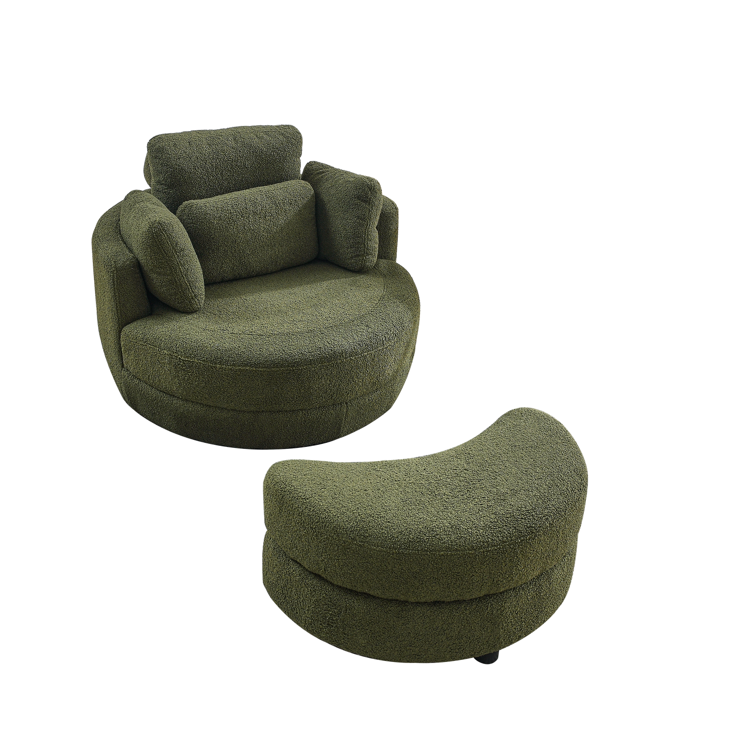 39"W Oversized Swivel Chair with moon storage ottoman for Living Room, Modern Accent Round Loveseat Circle Swivel Barrel Chairs for Bedroom Cuddle Sofa Chair Lounger Armchair, 4 Pillows, Teddy Fabric