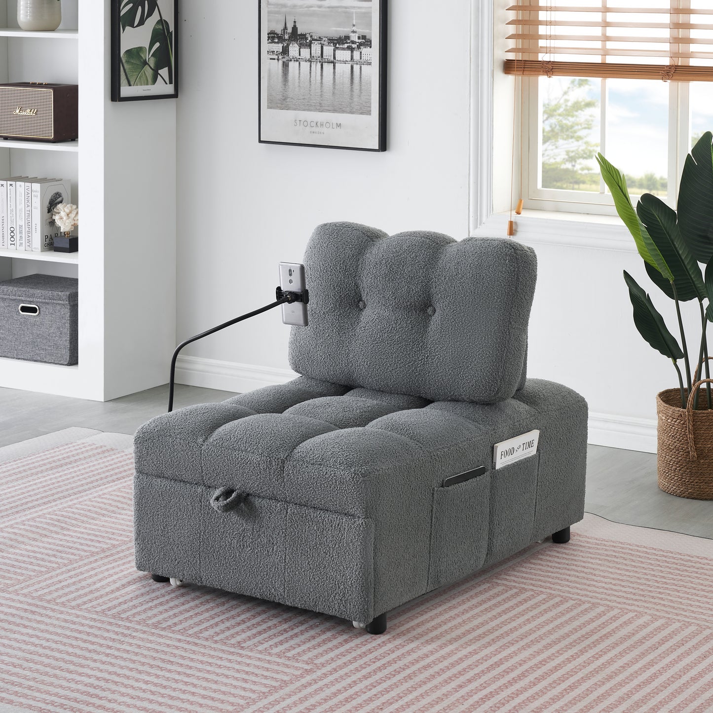 40.20 inches long, Teddy Sofa Fabric,a convertible sofa-cum-bed, for Apartment Office Living Room - Gray