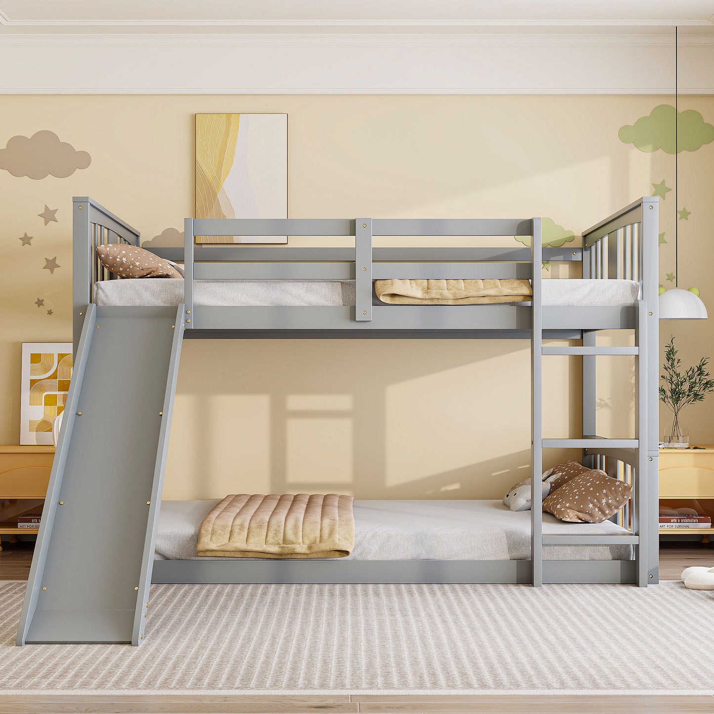 Twin Over Twin Bunk Bed with Slide and Ladder