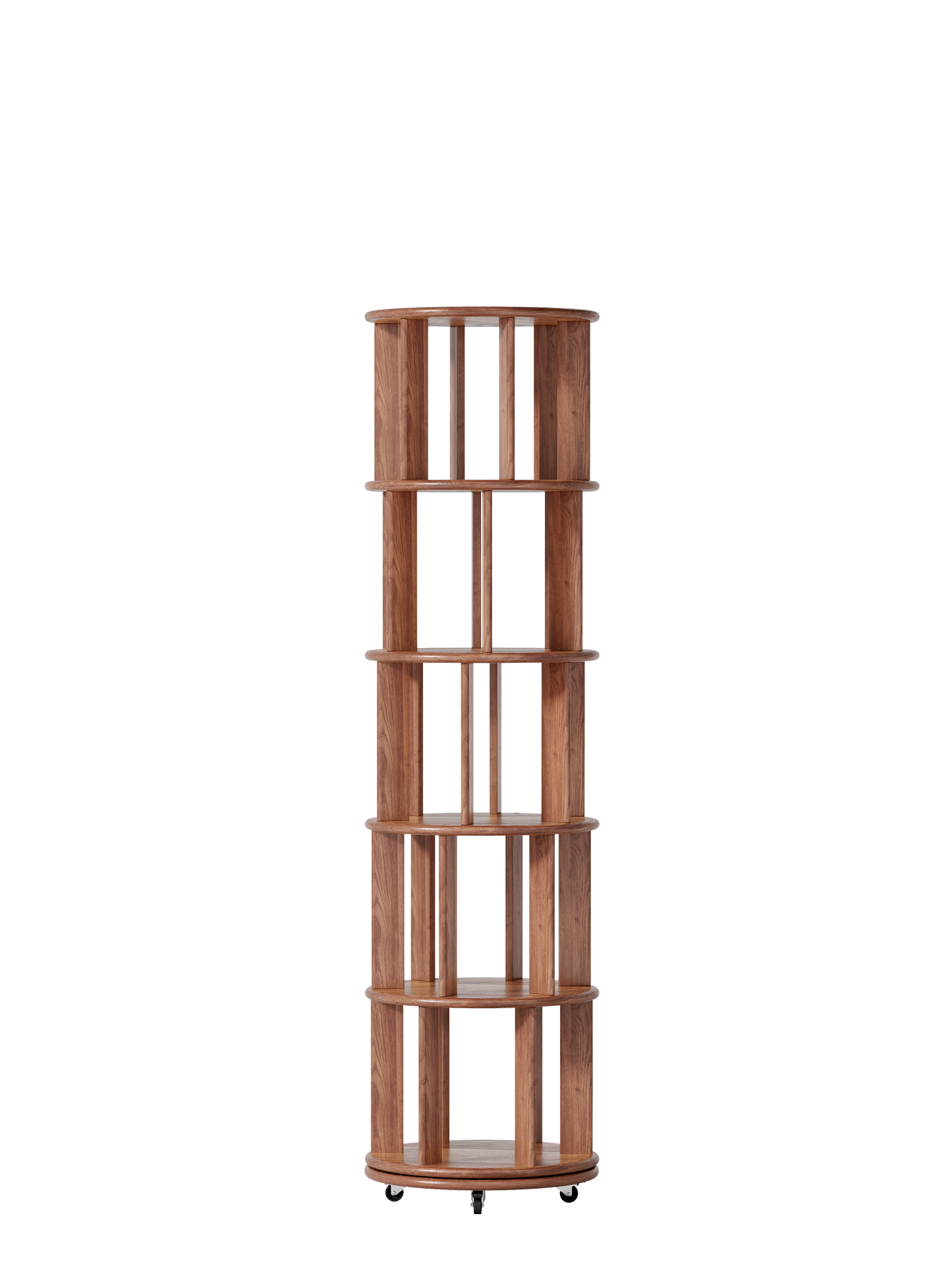 Solid Wood Rotating Bookshelf – 360° Revolving Bookcase with Wheels, Round Storage Shelf