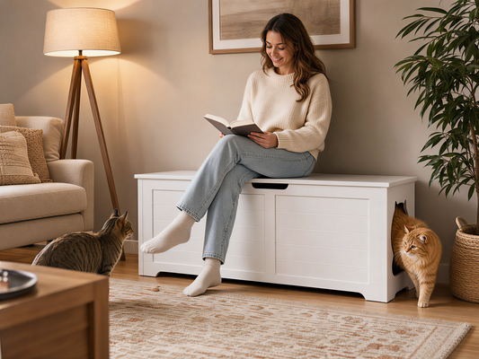 39.4" Top Open Cat Litter Box Enclosure Furniture – Hidden Cat Washroom Cabinet with Storage Surface, Large Dog-Proof Cat House, White