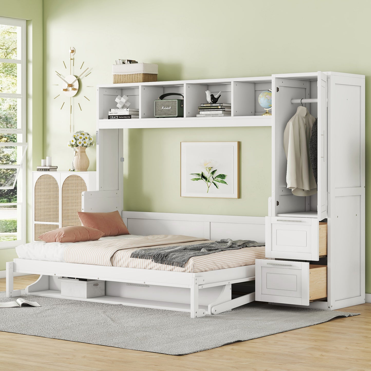 Full Size Murphy Bed Wall Bed with Closet and Drawers