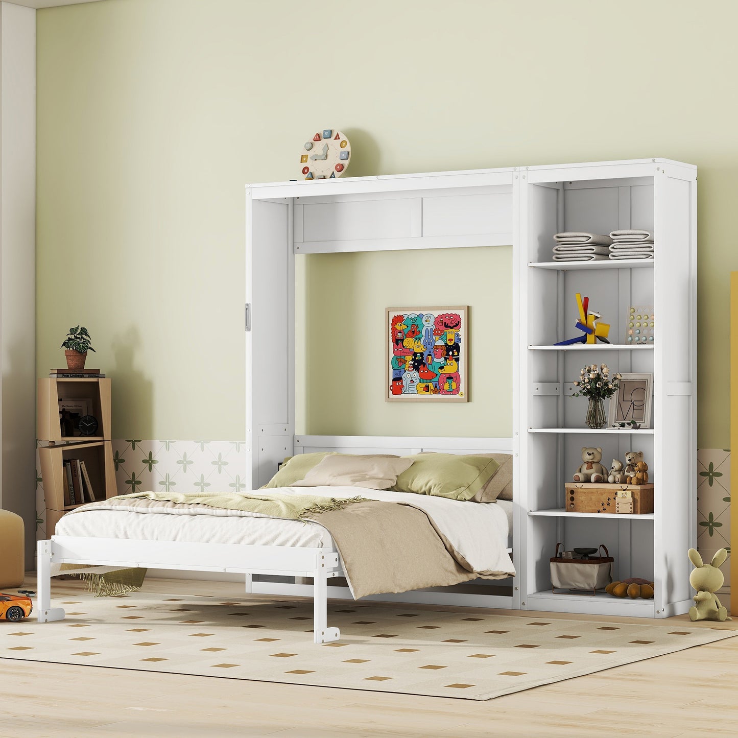 Queen Size Murphy Bed Wall Bed with Shelves