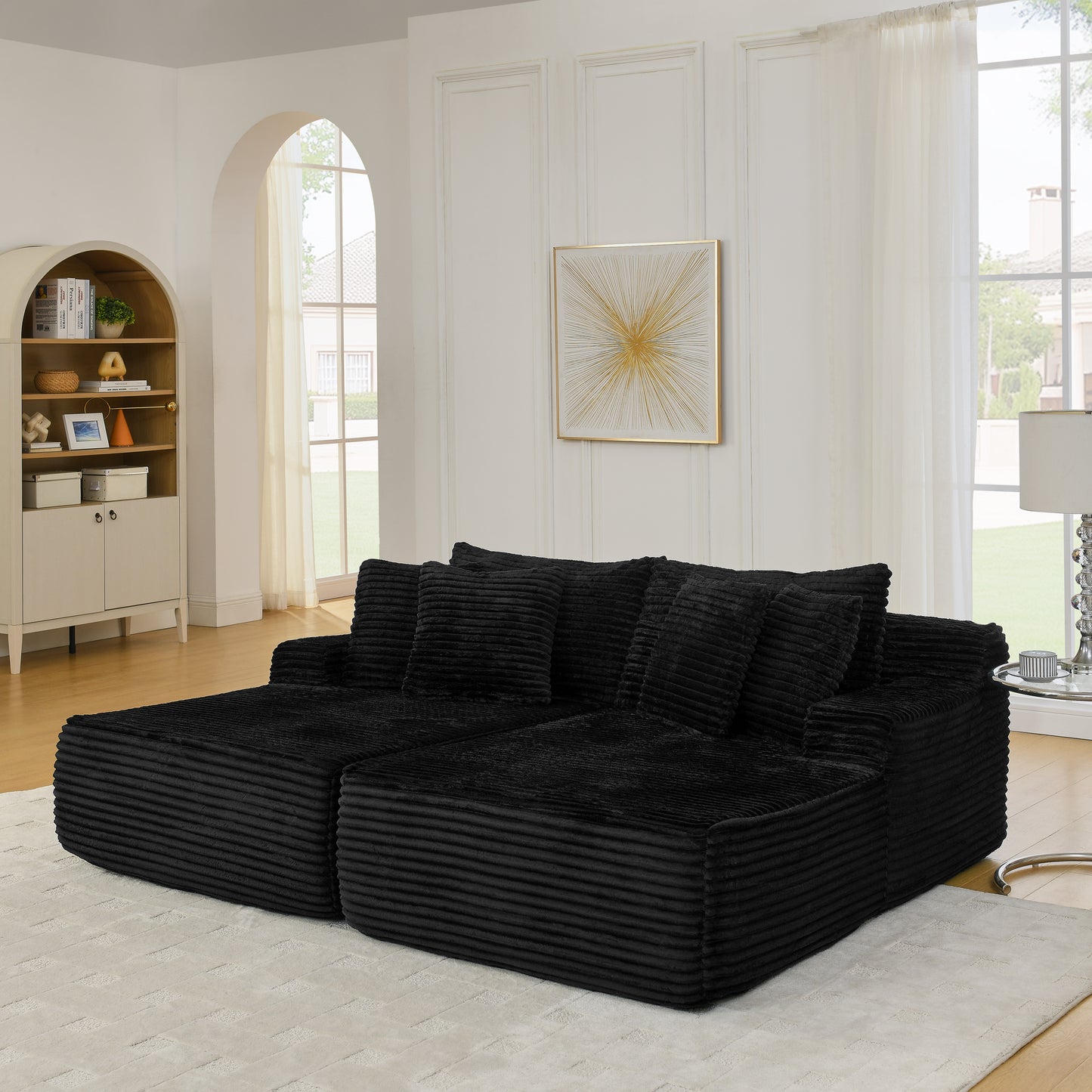 Two-seater lazy sofa lounge chair, Compressed sofa no assembly required, made of velvet fabric, fluffy