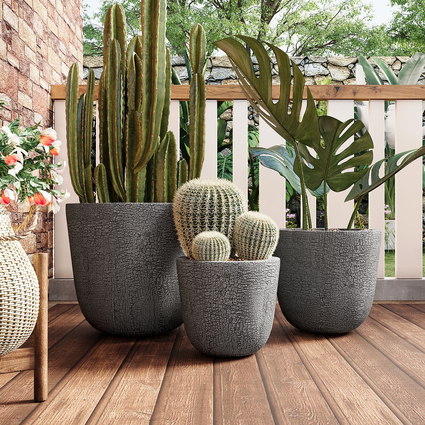 Lightweight MGO Planter Set of 3, Round Concrete Stackable Flower