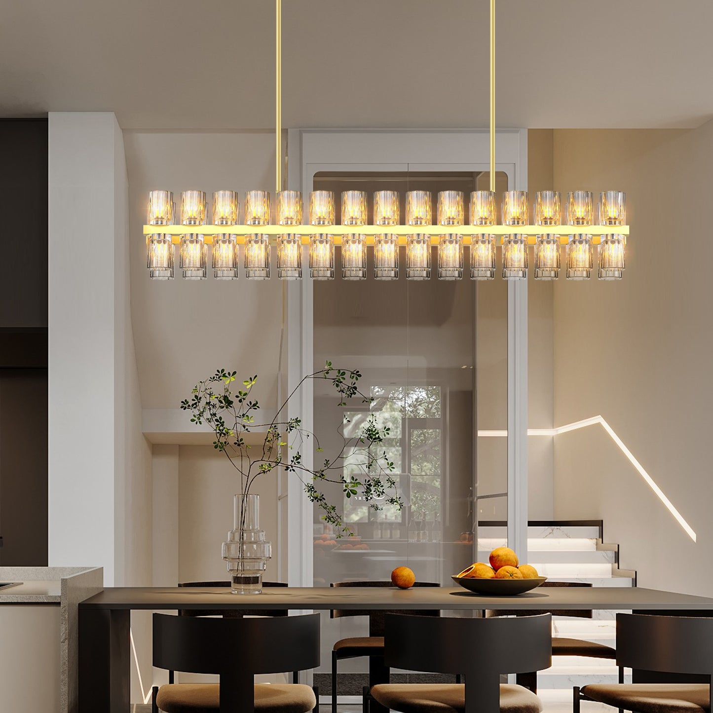 Modern Rectangular Luxurious Crystal Chandelier for Living Room & Dining Room, K9 Crystals