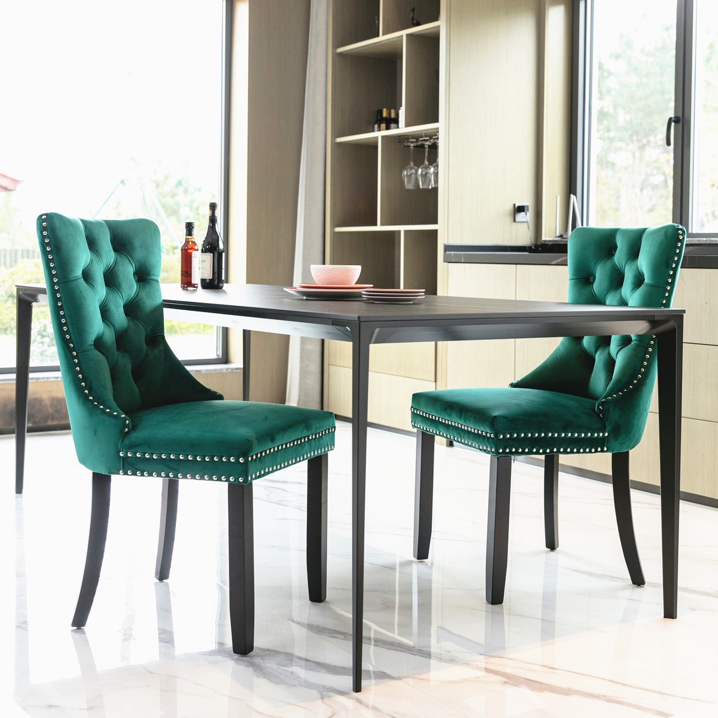 Nikki Collection Modern Tufted Velvet Dining Chair with Wood Legs, 2-Pcs