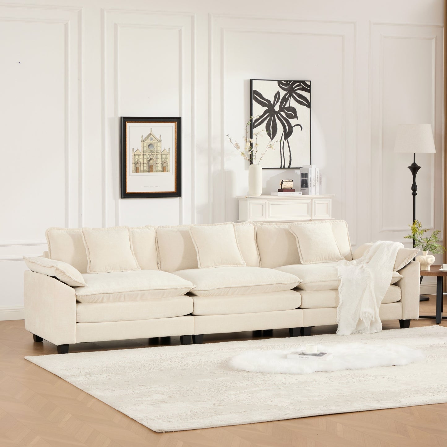 Modern Sectional Couch with Double Layer Upholstered Seat Cushion, Breathable Chenille Fabric (Ott