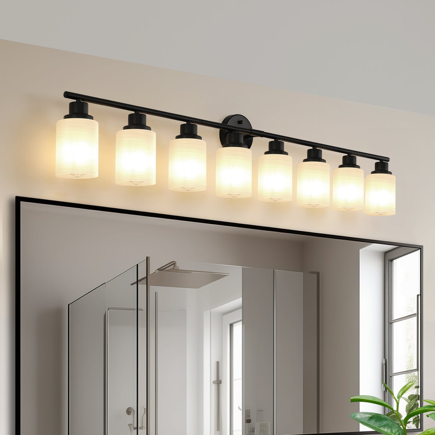 52' Modern 8-Light Vanity Wall Sconce with Frosted Glass Shades (Bulbs)