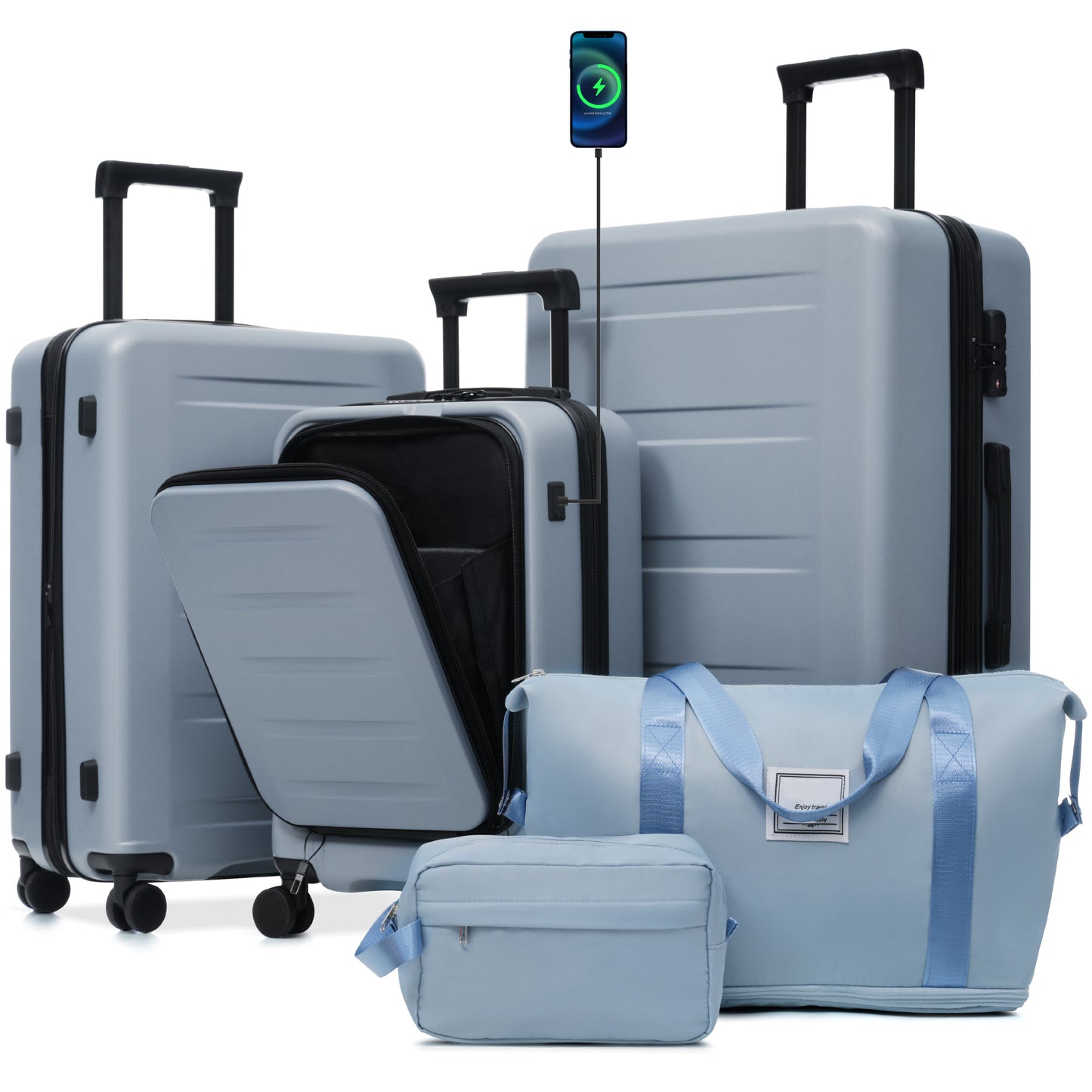 Luggage Sets 5 Piece with Front Opening, Hardside Expandable Suitcase