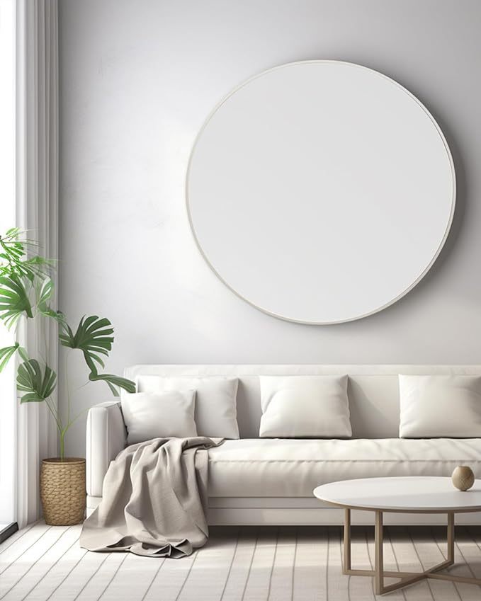 Round Metal Frame Wall Mirror – 42" Large Bathroom Vanity Mirror, Modern Circular Decorative Mirror