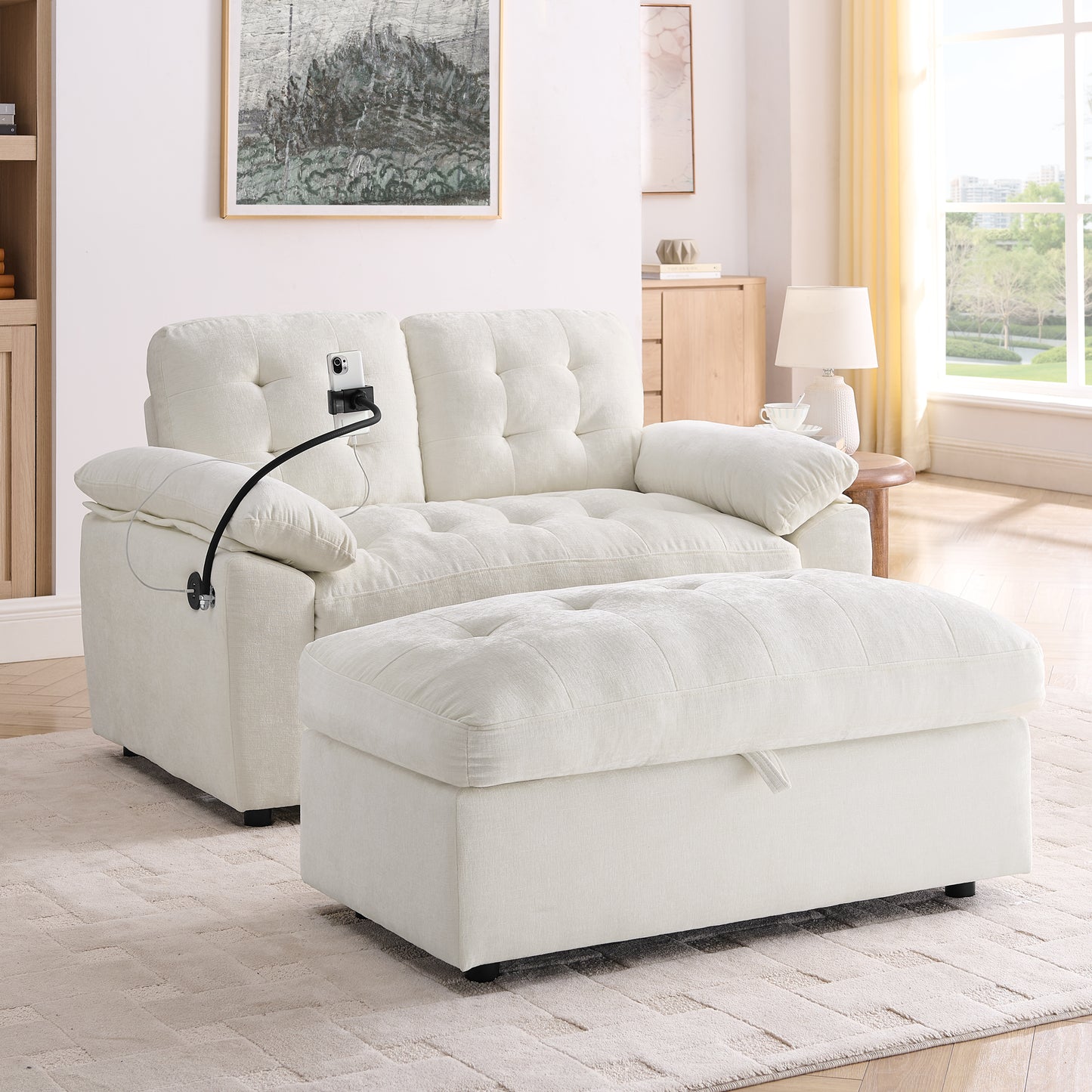 Leisure sofa chair, Double sofa recliner, with manually adjustable backrest, soft padded armrests