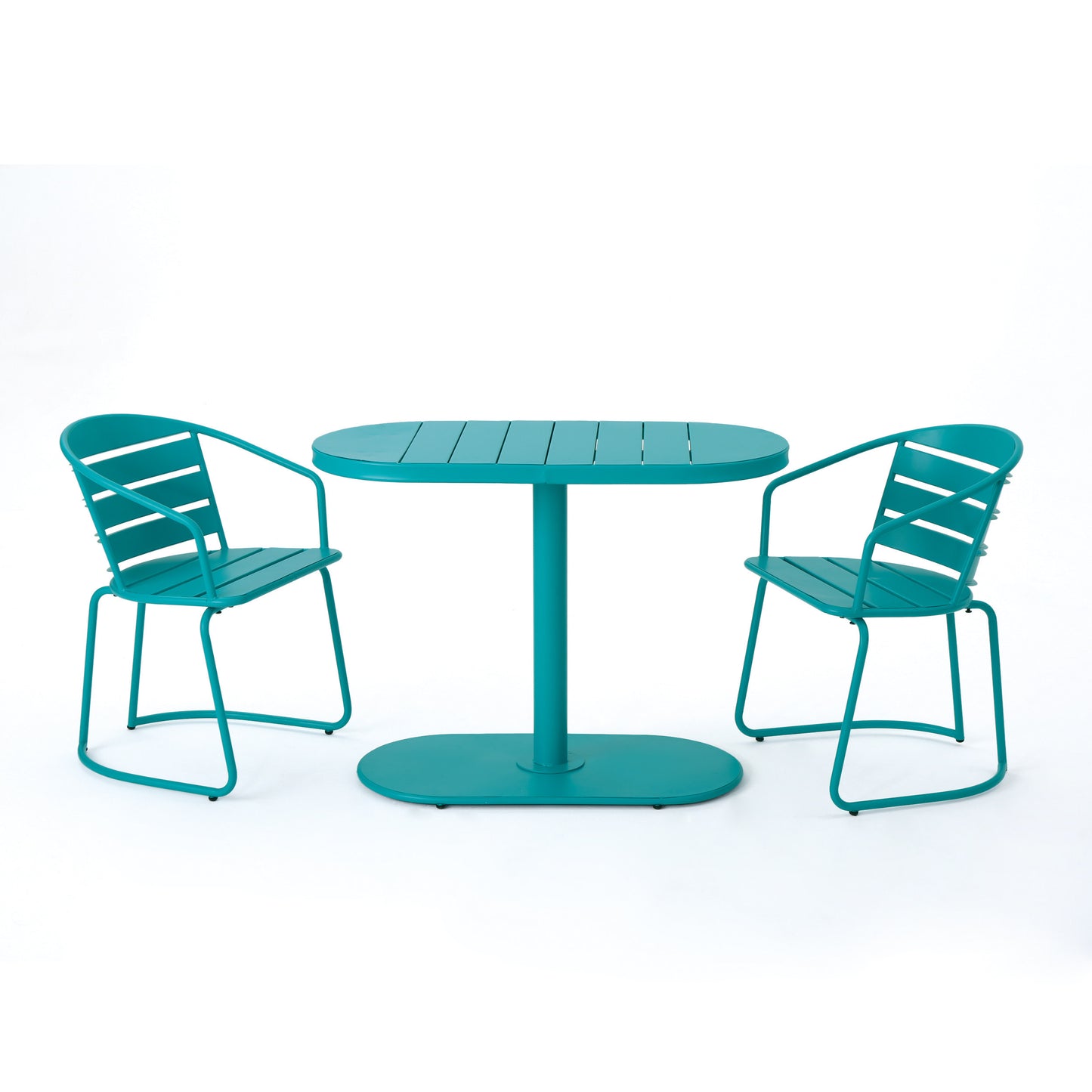 Santa Monica 3-Piece Outdoor Bistro Set – Modern Iron Patio Dining Set with Oval Table and Slat Chairs