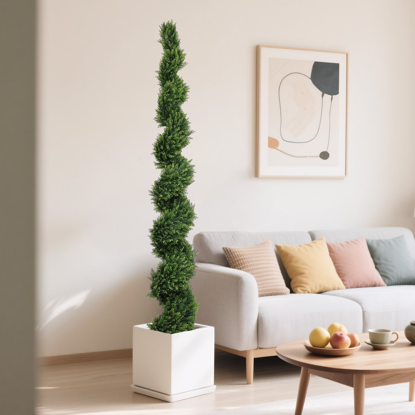 Artificial Two-Tone Spiral-Shaped Potted Evergreen Tree - Realistic Lifelike Faux Greenery