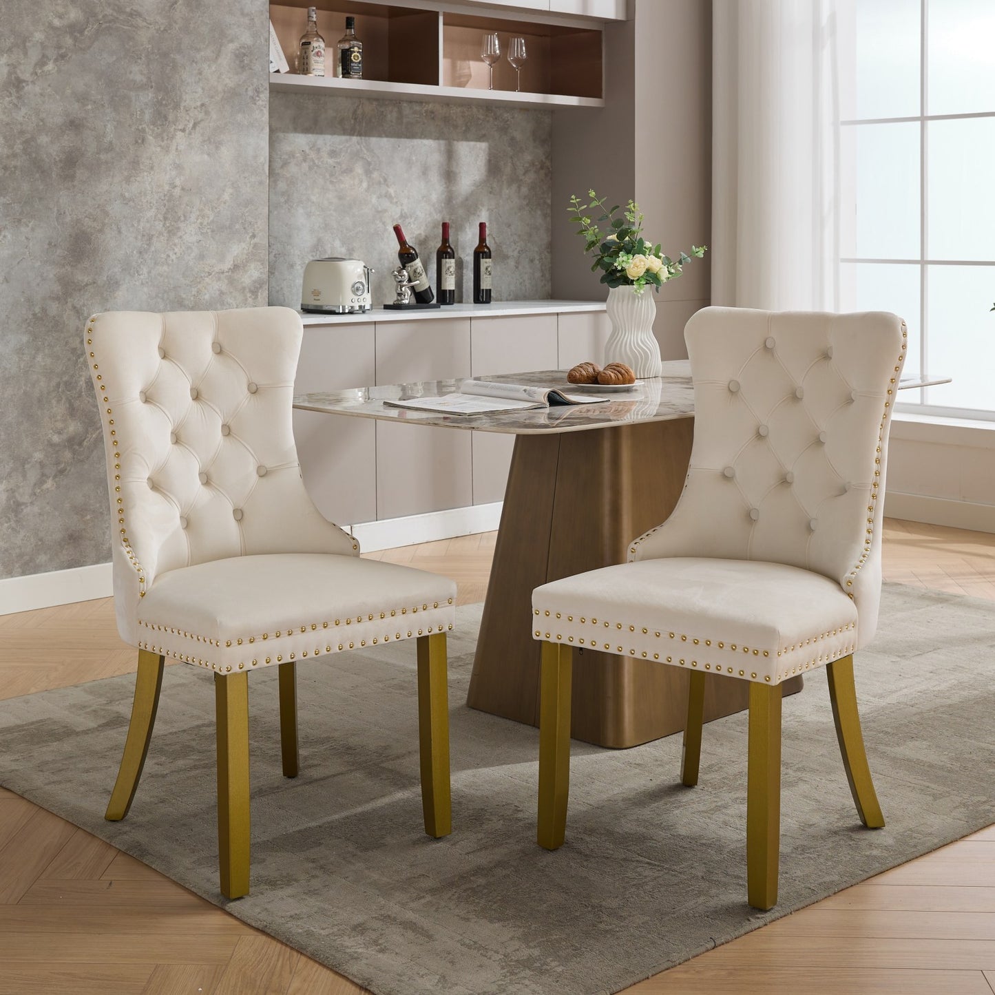 Nikki Collection Tufted Solid Wood Velvet Dining Chair 2-Pcs Set