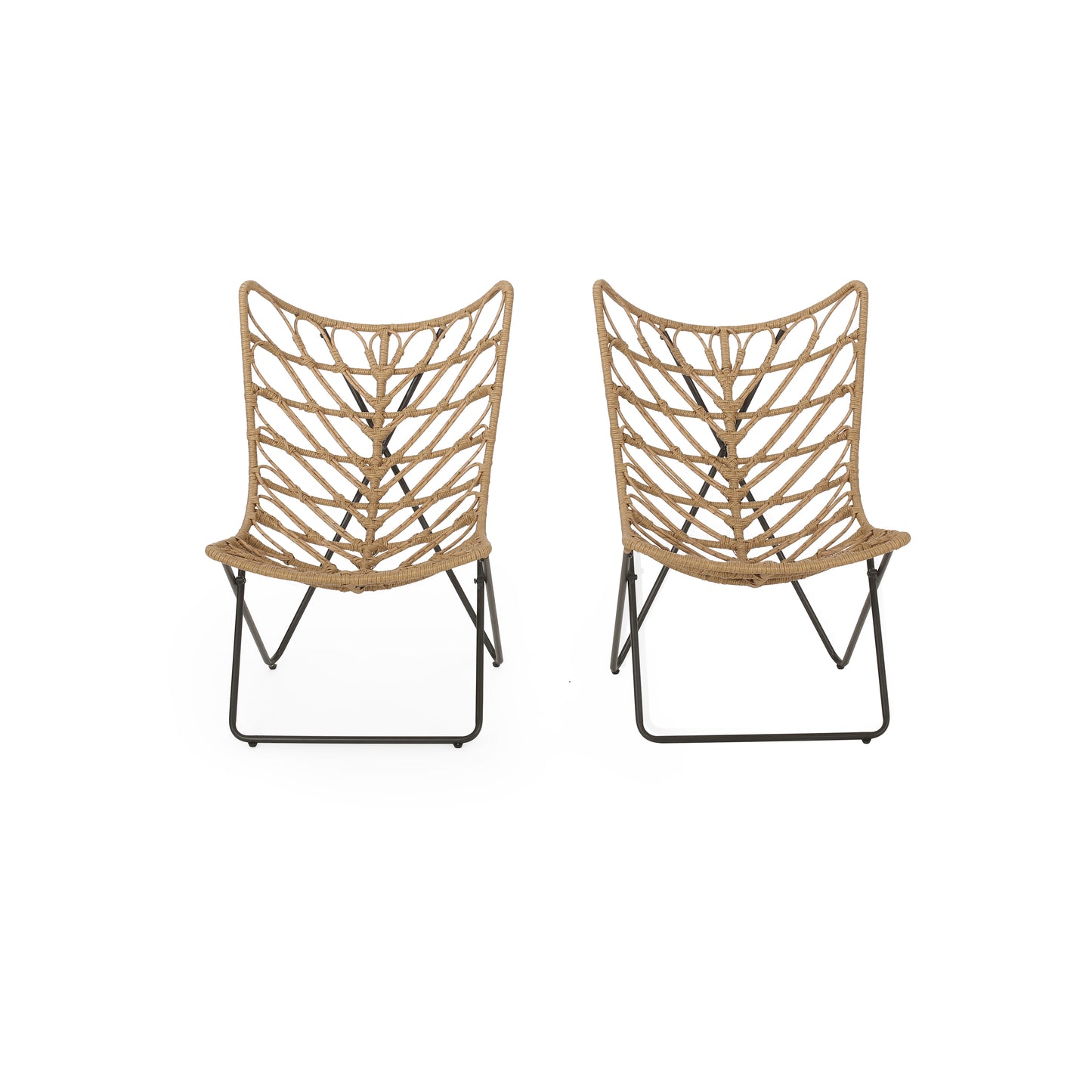 Bryson Boho Modern Chair Set with Wicker Finish in Light Brown Rattan, 25.25 x 34 x 36 Inches