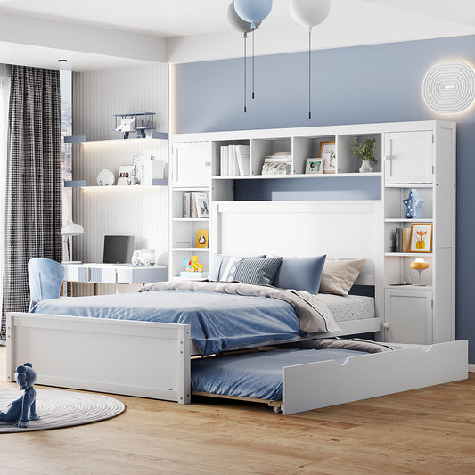 Trundle Bed White Solid Wood with Storage for Bedroom and Guest Room