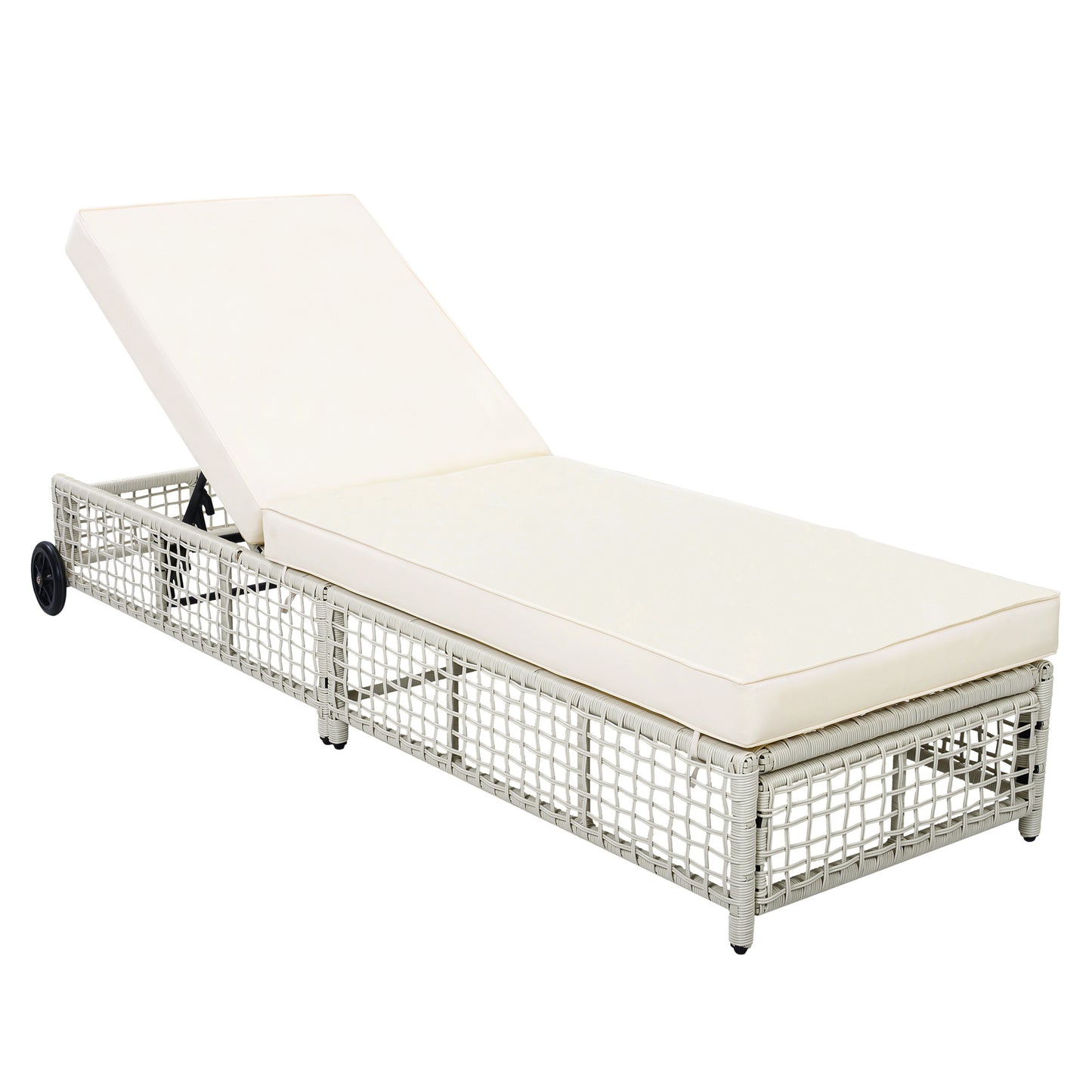 Outdoor Lounge Chair with 5-Position Backrest, Rattan Chaise Lounge with Cushion