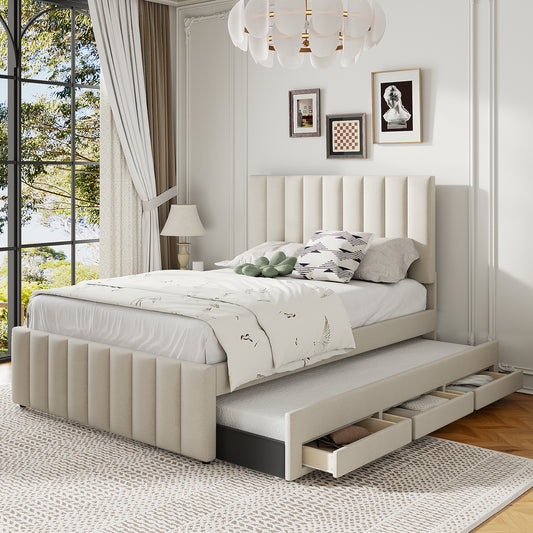 Platform Bed Multiple Color Options Linen Contemporary with Storage and Drawer Storage for Bedroom or Guest Room