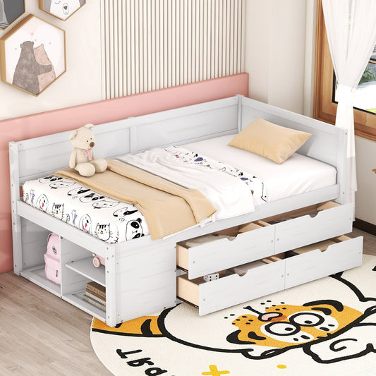 Daybed, Twin Size, Solid Wood with Drawers and Shelves for Bedroom or Living Room