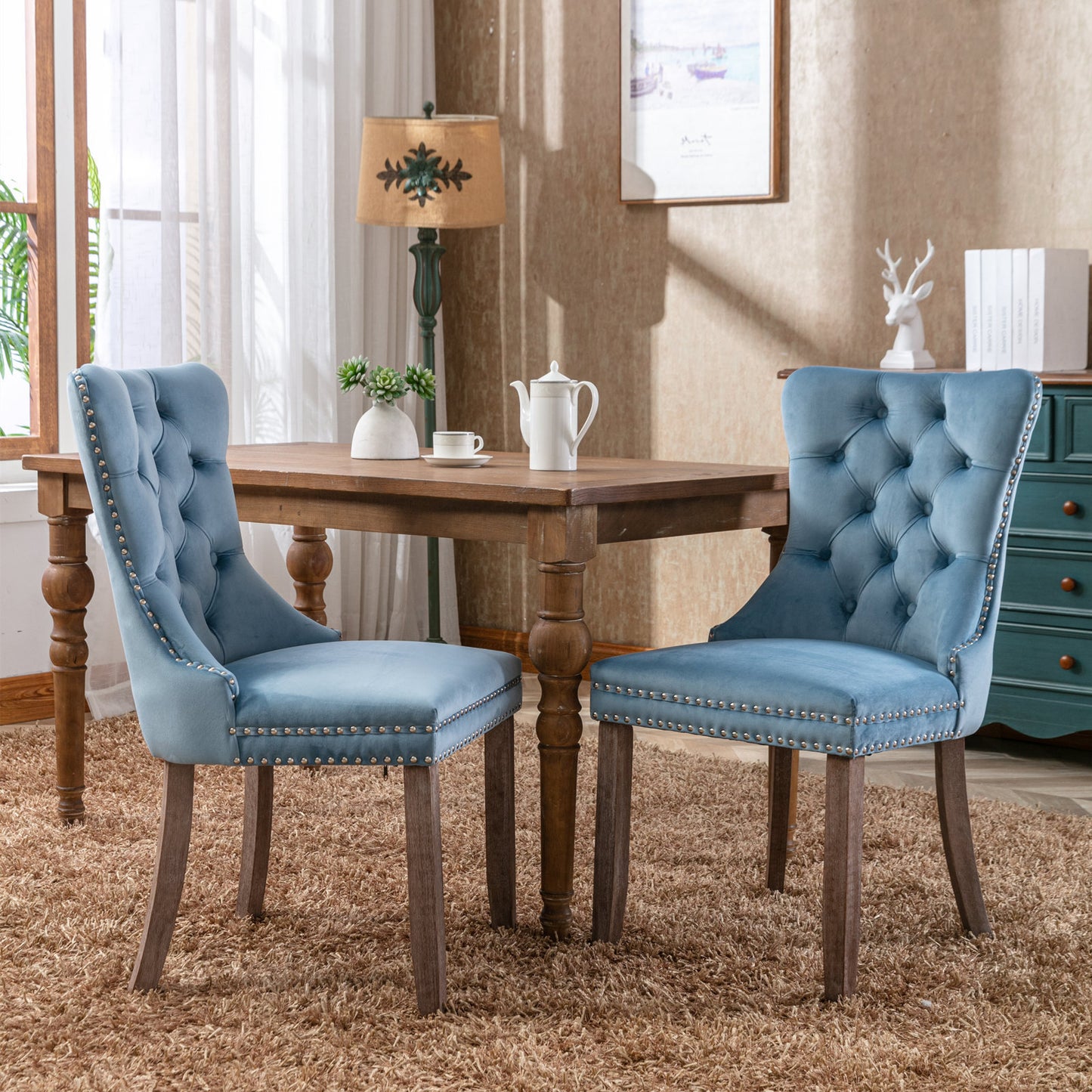 Nikki Collection Modern Tufted Velvet Dining Chair with Wood Legs, 2-Pcs