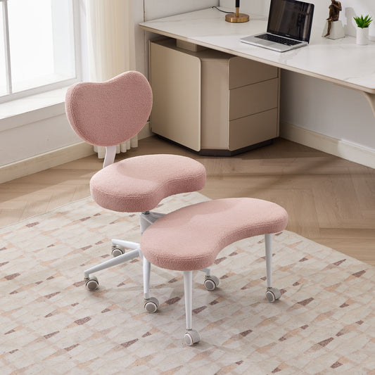 Office Chair Pink Teddy with Swivel Function and Backrest for Home Office or Vanity Desk